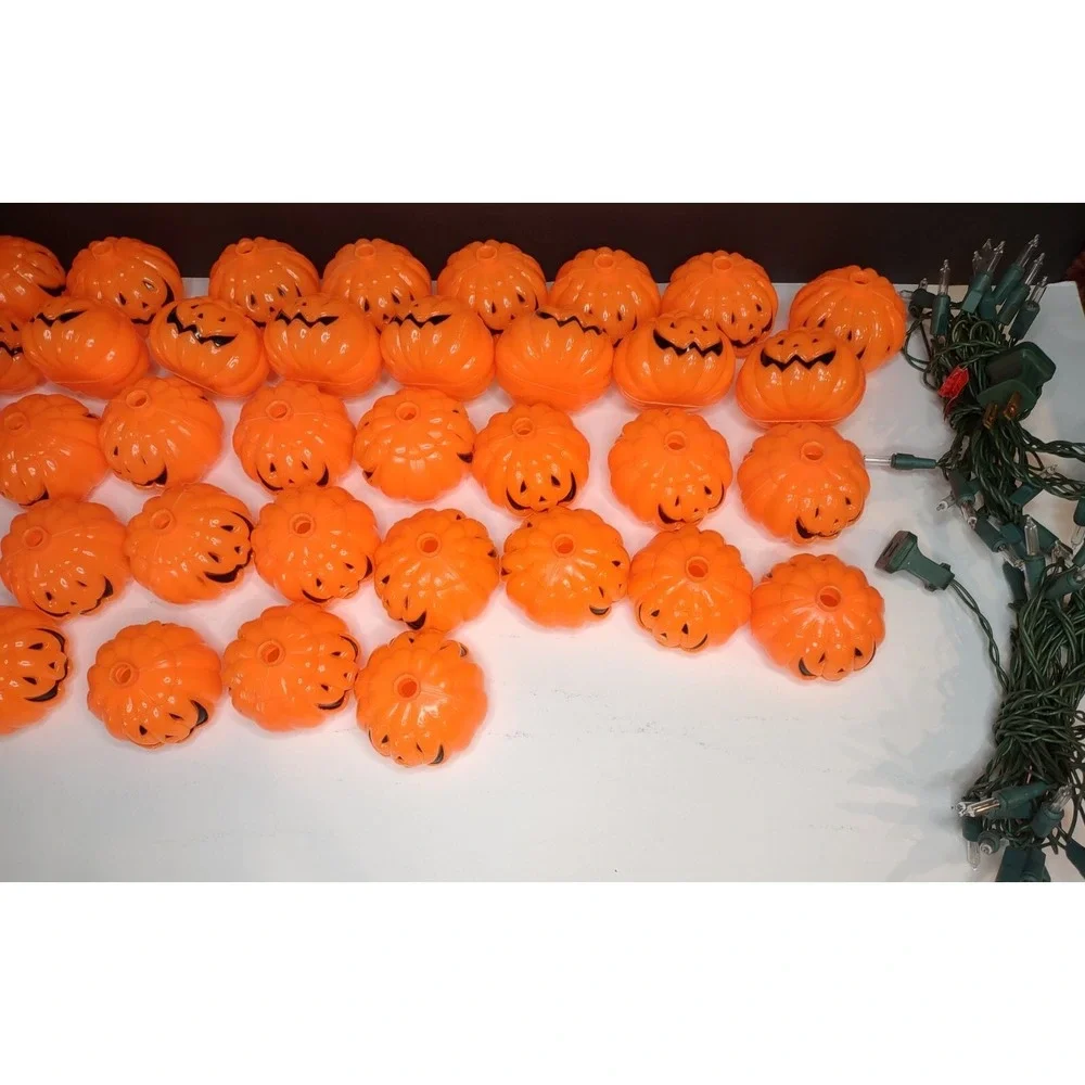 Lot Of 37 Halloween Pumpkin Blow Mold String Light Set Vyg
